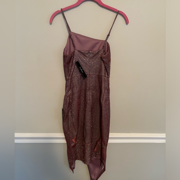 🆕 LULUS Always a Glow-Getter Mauve Pink Glitter Asymmetrical Mini Dress - Picture 8 of 10